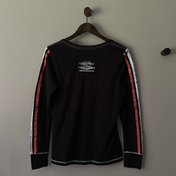 HARLEY DAVIDSON LONG SLEEVE THUMB HOLES & STRIPES Z&M GREENSBURG PA SIZE LARGE - Picture 2 of 8
